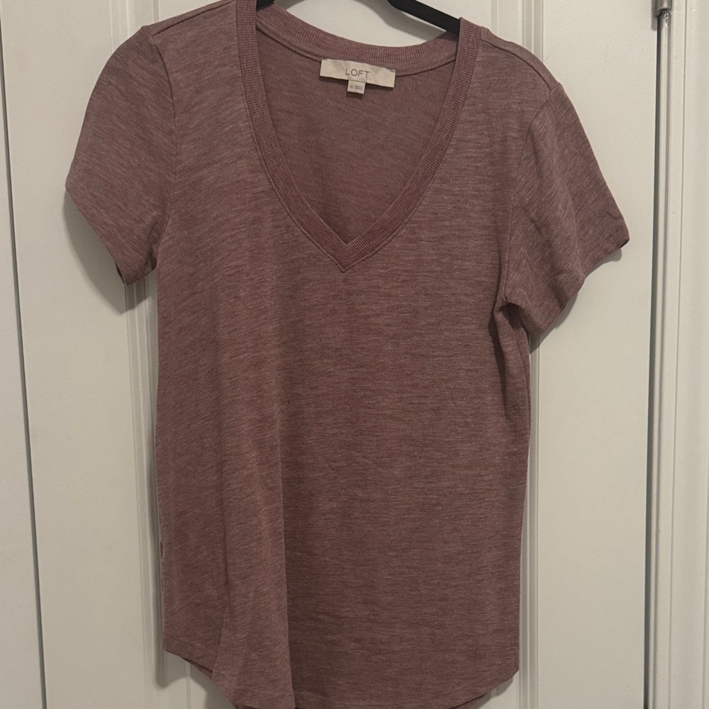 LOFT Heathered Mauve V-Neck Tee